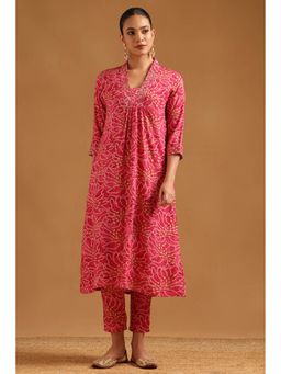 Soch - Pink Viscose Bandhani Co-Ord's Set
