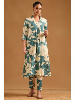 Soch - Blue Viscose Co-Ord's Set with Botanical