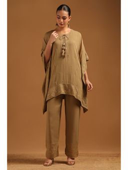 Soch - Olive Georgette Floral Print Kaftan with Pant