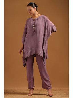Soch - Purple Georgette Floral Print Kaftan with Pant