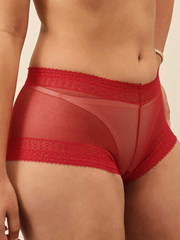 Chelvet - Women Mid-Rise Red Lace Boyshorts