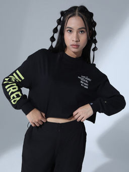 Hubberholme - Typography Printed Relaxed Fit Crop Pure Cotton T-shirt