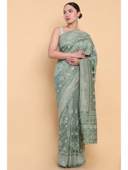 Soch - Women Green Silk Embellished/Sequined Saree