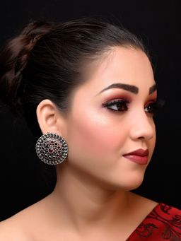 AG'S - Rajni Silver Oxidised Tops With Maroon Stone