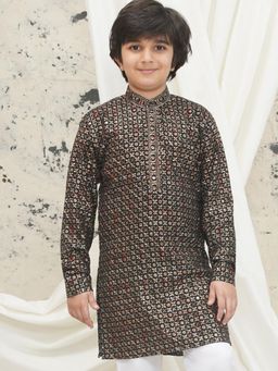 AJ Dezines - Boys Gold Cotton Blend Full Sleeves Sequenced Kurta