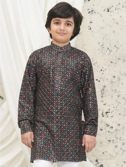 AJ Dezines - Boys Green Cotton Blend Full Sleeves Sequenced Kurta