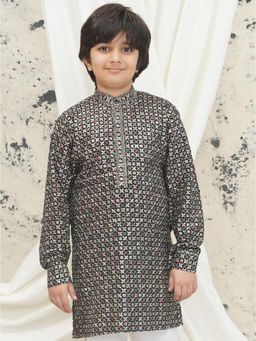 AJ Dezines - Boys Multi-Color Cotton Blend Full Sleeves Sequenced Kurta