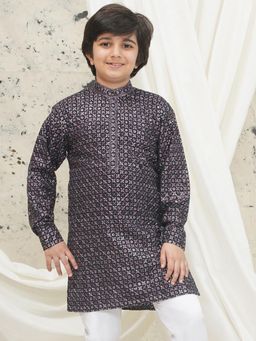 AJ Dezines - Boys Purple Cotton Blend Full Sleeves Sequenced Kurta