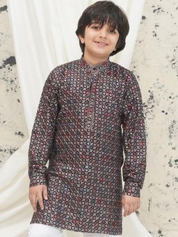 AJ Dezines - Boys Black Cotton Blend Full Sleeves Sequenced Kurta