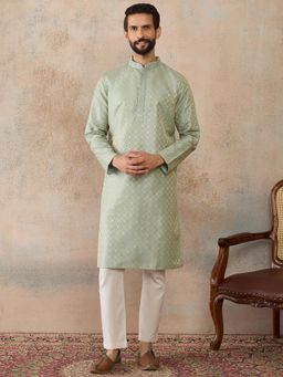 ETHNIC BAY - Teal Mens Jacquard Embroidered Kurta with Trouser