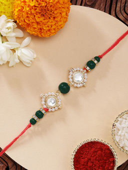 Karatcart - Plated Bead Handmade Kundan Rakhi with Roli Chawal