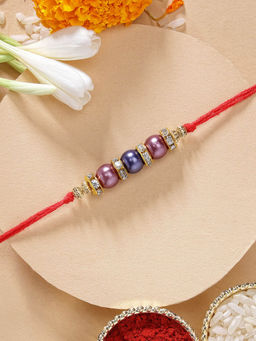 Karatcart - Light Weight Pearl Rakhi with Roli Chawal