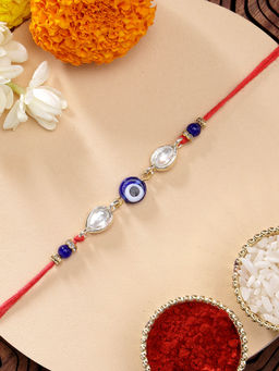 Karatcart - Beautiful Evil Eye Kundan Handmade Rakhi with Roli Chawal