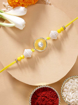 Karatcart - Meena Evil Eye Design Kundan Rakhi with Roli Chawal