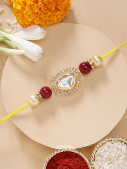Karatcart - Handmade Beads Polka Kundan Rakhi with Roli Chawal