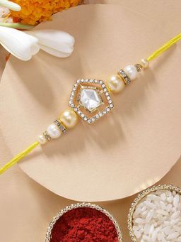 Karatcart - Handmade Beads Polka Kundan Rakhi with Roli Chawal