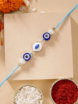Karatcart - Minakaris Evil Eye Handmade Kundan Rakhi with Roli Chawal