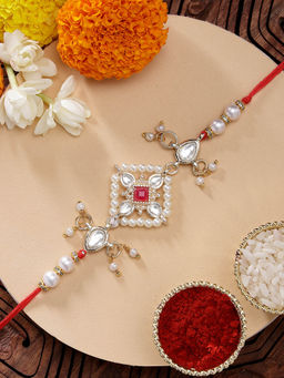 Karatcart - Stone Floral Handmade Kundan Rakhi with Roli Chawal