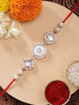Karatcart - Traditional Minakaris Pearl Kundan Rakhi with Roli Chawal
