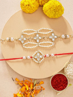 Karatcart - Plated Diamond Floral Kundan Bhaiya Bhabhi Rakhi with Roli Chawal