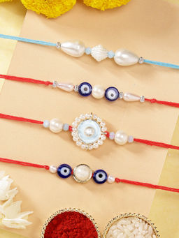 Karatcart - Set Of 4 Minakaris Evil Eye Kundan Rakhi'S with Roli Chawal
