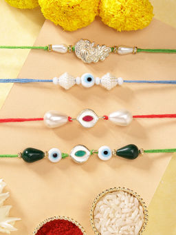 Karatcart - Set Of 4 Minakaris Evil Eye Kundan Rakhi'S with Roli Chawal