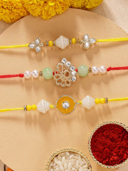 Karatcart - Set Of 3 Meena Evil Eye Kundan Rakhi'S with Roli Chawal