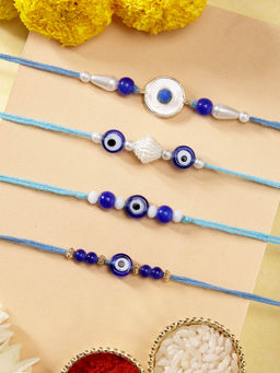 Karatcart - Set Of 4 Minakaris Evil Eye Kundan Rakhi'S with Roli Chawal