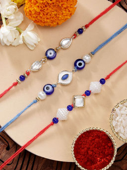 Karatcart - Set Of 3 Minakaris Evil Eye Kundan Rakhi'S with Roli Chawal