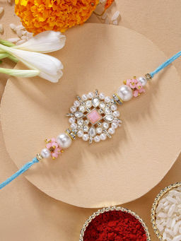 Karatcart - Beautiful Floral Stone Kundan Rakhi with Roli Chawal