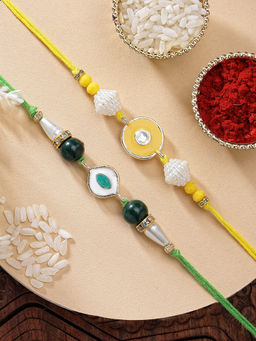Karatcart - Set Of 2 Evil Eye Kundan Rakhi with Roli Chawal