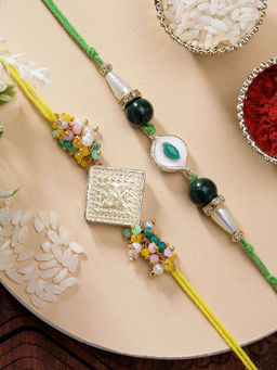 Karatcart - Set Of 2 Crystal Evil Eye Kundan Rakhi with Roli Chawal