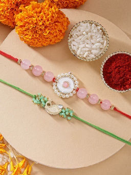 Karatcart - Set Of 2 Beads Fish Kundan Rakhi with Roli Chawal