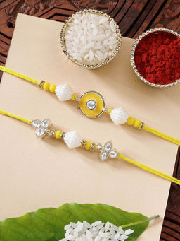 Karatcart - Set Of 2 Meena Evil Eye Kundan Rakhi with Roli Chawal
