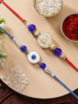 Karatcart - Set Of 2 Meena Evil Eye Kundan Rakhi with Roli Chawal