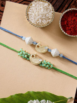 Karatcart - Set Of 2 Fish Kundan Rakhi with Roli Chawal