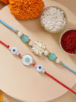 Karatcart - Set Of 2 Evil Eye Kundan Rakhi with Roli Chawal