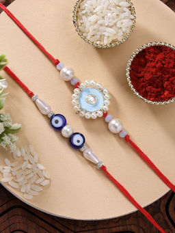 Karatcart - Set Of 2 Evil Eye Kundan Rakhi with Roli Chawal