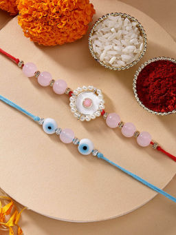 Karatcart - Set Of 2 Beads Evil Eye Kundan Rakhi with Roli Chawal