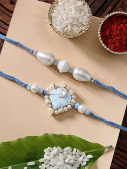 Karatcart - Set Of 2 Heart Shape Kundan Rakhi with Roli Chawal