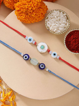 Karatcart - Set Of 2 Evil Eye Kundan Rakhi with Roli Chawal