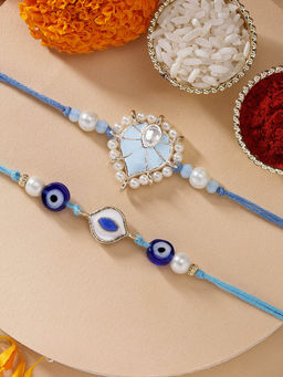 Karatcart - Set Of 2 Evil Eye Heart Shape Rakhi with Roli Chawal