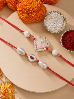 Karatcart - Set Of 2 Evil Eye Meena Kundan Rakhi with Roli Chawal