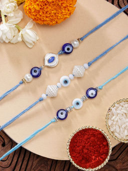 Karatcart - Set Of 3 Minakaris Evil Eye Kundan Rakhi'S with Roli Chawal