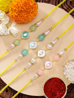 Karatcart - Set Of 4 Minakaris Evil Eye Kundan Rakhi'S with Roli Chawal