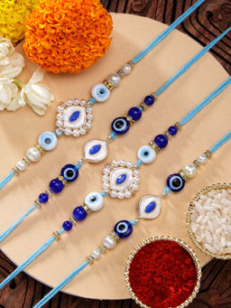 Karatcart - Set Of 4 Minakaris Evil Eye Kundan Rakhi'S with Roli Chawal