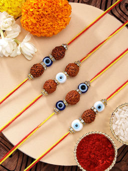 Karatcart - Set Of 4 Minakaris Evil Eye Kundan Rakhi'S with Roli Chawal
