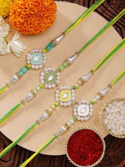 Karatcart - Set Of 4 Minakaris Evil Eye Kundan Rakhi'S with Roli Chawal