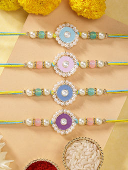 Karatcart - Set Of 4 Minakaris Evil Eye Kundan Rakhi'S with Roli Chawal