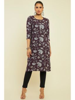 Soch - Women Purple Rayon Printed Kurta